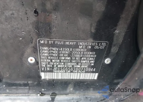 2008 Subaru Forester 2.5X from USA, damaged, VIN JF1SG65638G710944